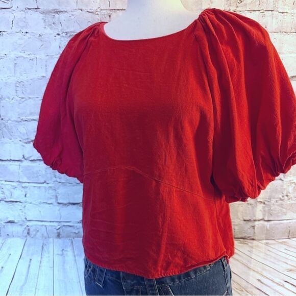 DKNY linen blend puff sleeve top - Picture 1 of 6
